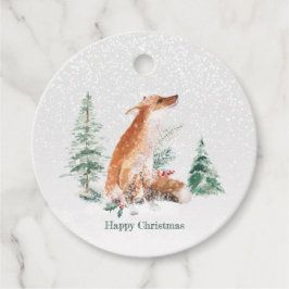 Woodland Winter Fox Gräs Gåvor Etiketter