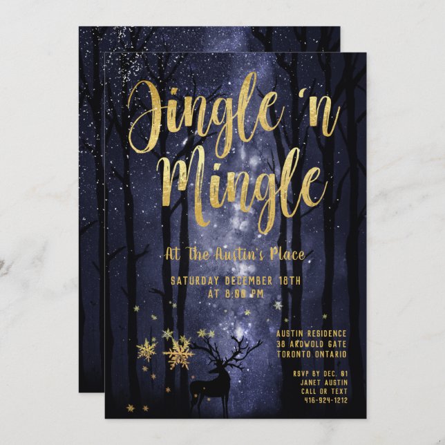 Woodland Winter Jingle Mingle Guld Julfest Inbjudningar (Fram/baksida)
