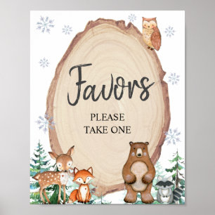 Woodland Winter Onederland Birthday Favors Poster