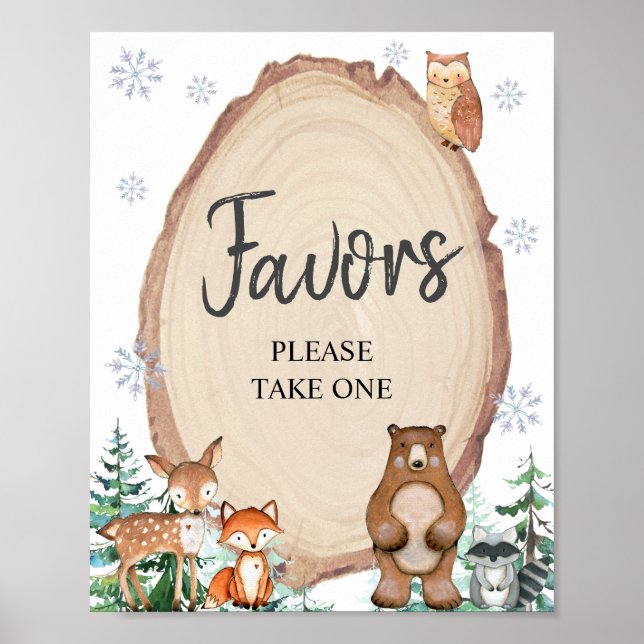 Woodland Winter Onederland Birthday Favors Poster (Framsidan)