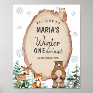 Woodland Winter Onederland Birthday Välkommen Poster