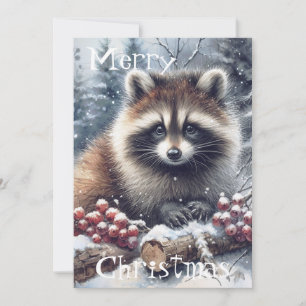 Woodland Winter Raccoon jul Watercolor Julkort
