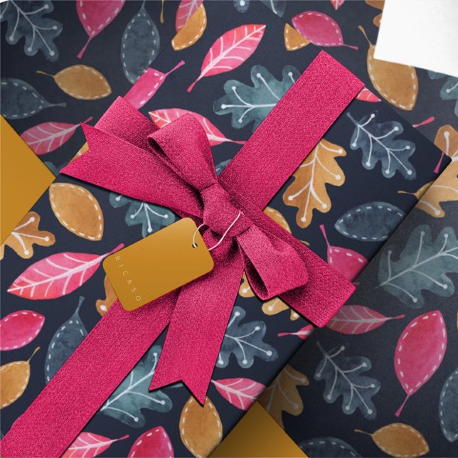 Woodland Winter Watercolor Löv jul Presentpapper (Woodland Winter Watercolor Leaves Christmas Wrapping Paper from Ricaso. Stunning bold gift wrap)