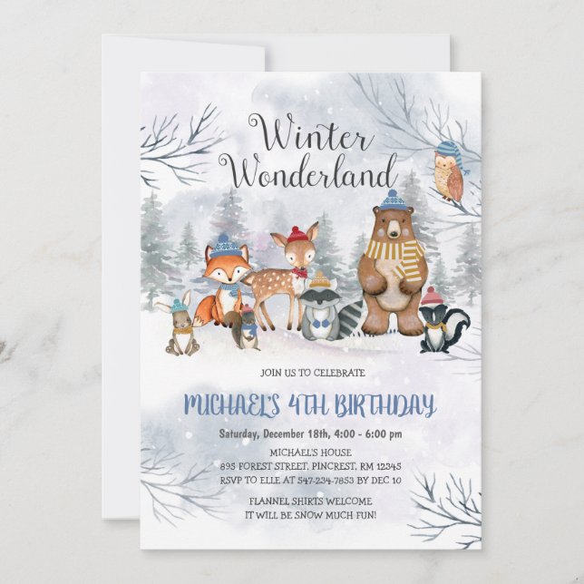 Woodland Winter Wonderland Birthday Boy-inbjudan Inbjudningar (Framsida)