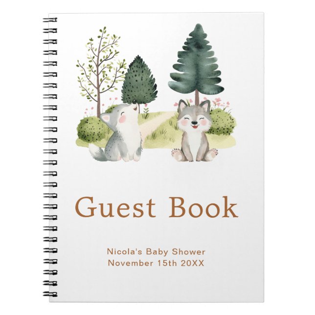 Woodland Wolf Baby Shower Guest Book Anteckningsbok (Framsidan)