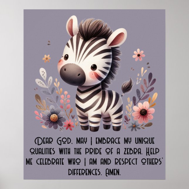 Woodland Zebra Kids Christian Prayer på Lila | Poster (Framsidan)