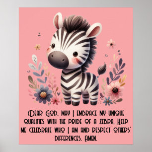 Woodland Zebra Kids Christian Prayer på Rosa   Poster