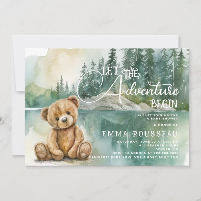 Woodlands Nalle Baby Shower Inbjudningar (Framsida)