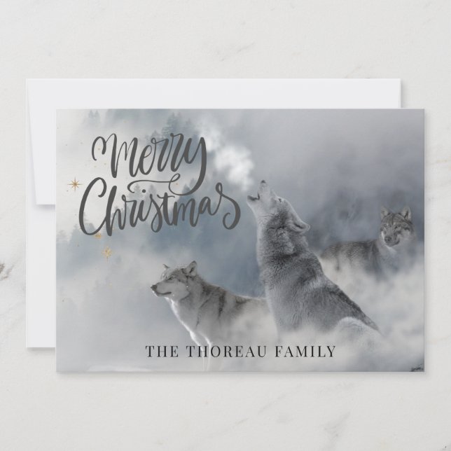 Woodlands Vargar Vinter God Jul  Semester C Julkort (Framsida)