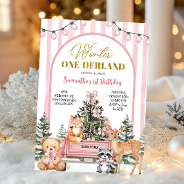Woodlands Winter Onederland Girl First Birthday Inbjudningar