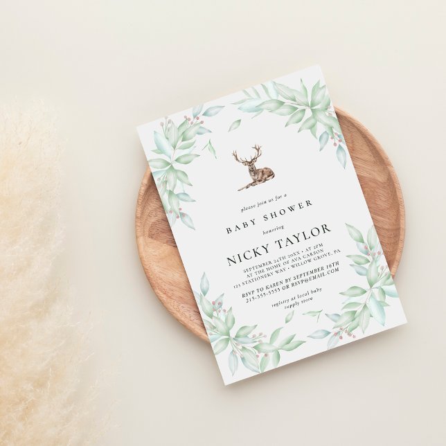 Woodlane Foliage Ram Hjort Baby Shower Inbjudningar (Skapare uppladdad)