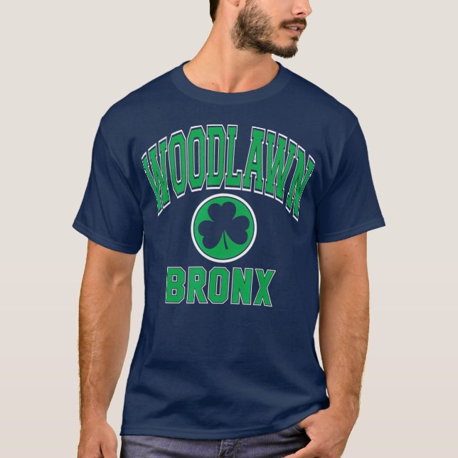 Woodlawn Bronx NY Varsity Stil Shamrock Grönt T Shirt (Framsida)
