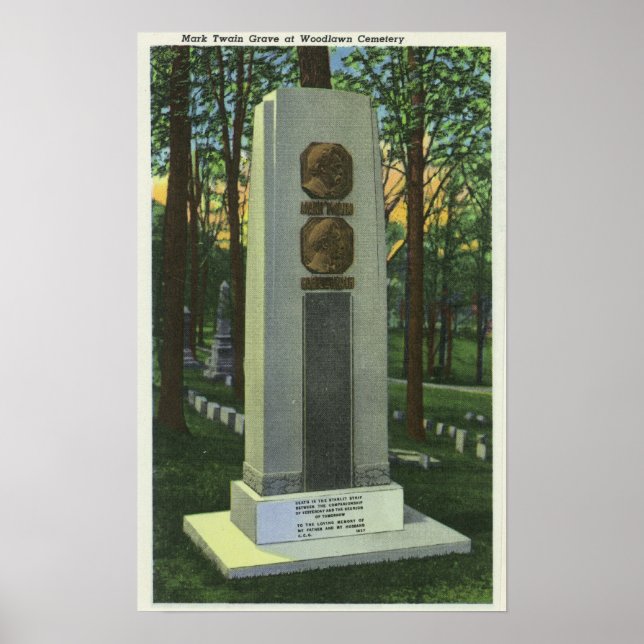 Woodlawn Cemetery, Mark Twain Gravestone Scene Poster (Framsidan)