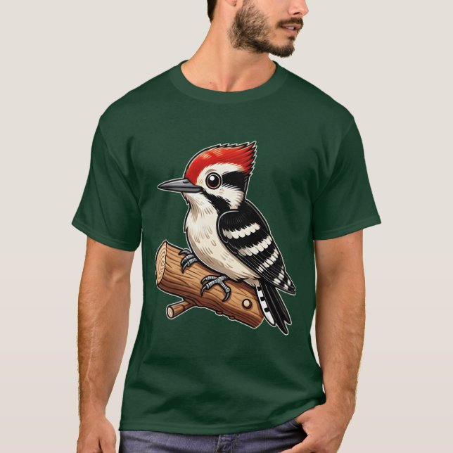 Woodpecker Cute Bird Illustration Nature Älskare r T Shirt (Framsida)