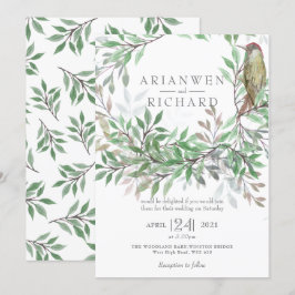 Woodpecker Foliage Watercolor Investigation, woodl Inbjudningar