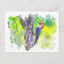 Woodpecker klingar till träd vykort