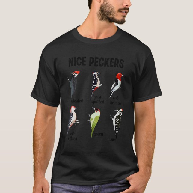 Woodpecker Nice Peckers Bird Watching T Shirt (Framsida)