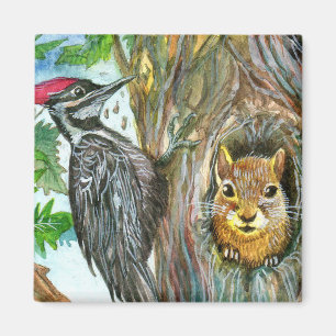 Woodpecker och ekorre magnet