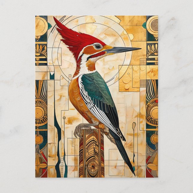 Woodpecker Totem – Art Deco Rhythm Vykort (Framsida)
