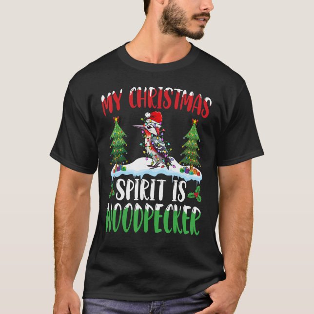 Woodpecker Wearing Santa Hat jul Spirit är W T Shirt (Framsida)