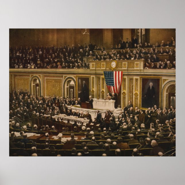 Woodrow Wilson bad kongressen förklara Krig Poster (Framsidan)