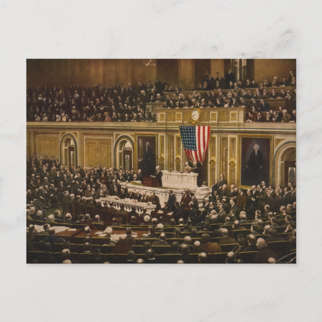 Woodrow Wilson bad kongressen förklara Krig Vykort (Framsida)