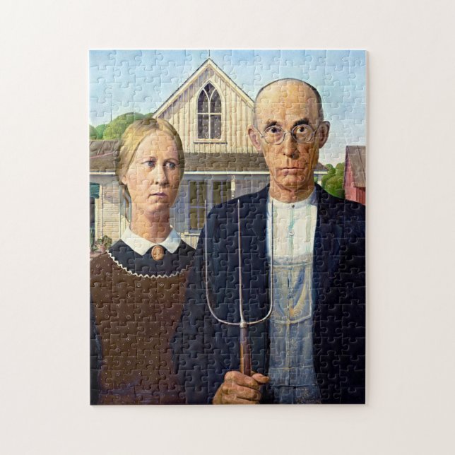 Woods American Gothic-pussel – Ikonisk konstnärlig Pussel (Vertikal)