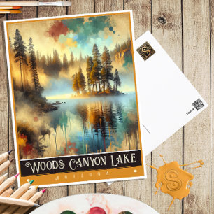 Woods Canyon Lake, Arizona   Vintage-målning Vykort