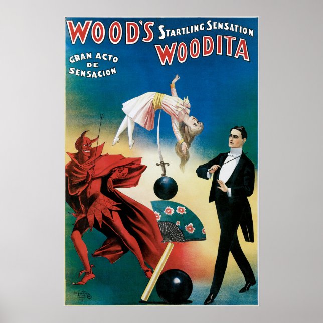 Woods ~ Woodita Magician Vintage Magic Act Poster (Framsidan)