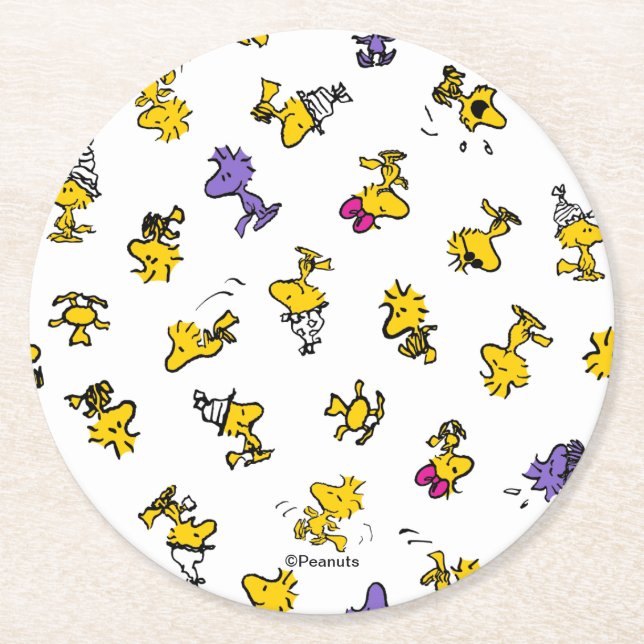 Woodstock Fun Pattern Underlägg Papper Rund (Framsidan)