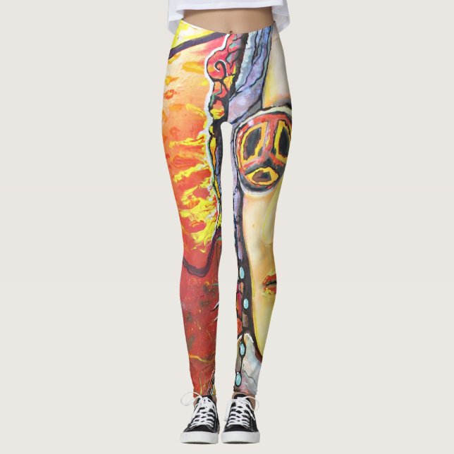 Woodstock  Leggins mit Lennon-Peace-Flower-Power Leggings (Framsida)