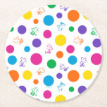 Woodstock Rainbow Polka Dot Mönster Underlägg Papper Rund<br><div class="desc">Den här söta designen har Snoopys bästa vän Woodstock i en färgfull polka punkt mönster.</div>