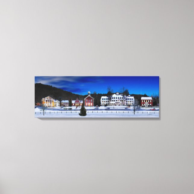 Woodstock, Vermont på vintern kväll. Canvastryck (Framsida)
