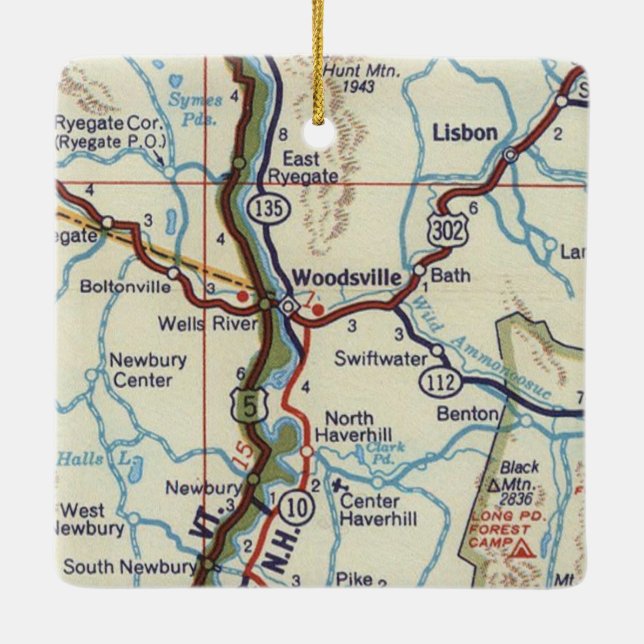 Woodsville NH Vintage Karta Julgransprydnad Keramik (Baksida)