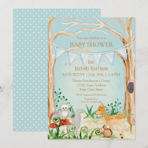 Woodsy Boho Animal Hjort Fox Rabbit Uggla Baby Sho Inbjudningar