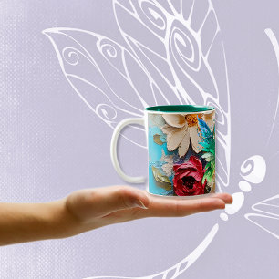 Woodsy Butterfly på Blommigtar Två-Tonad Mugg