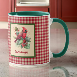 Woodsy Cardinal med Gingham Monogram jul Mugg