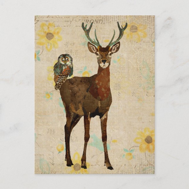 Woodsy Elk & Teal Uggla vykort (Framsida)