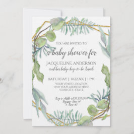 Woodsy Greenery Gender Neutral Baby Shower Wood Inbjudningar