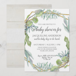 Woodsy Greenery Gender Neutral Baby Shower Wood Inbjudningar