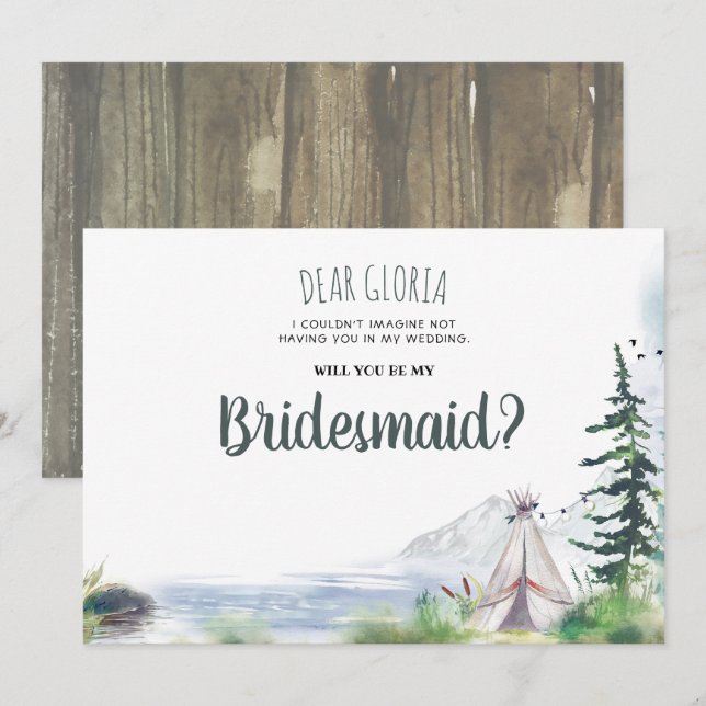 Woodsy Mountains Äventyr Bridesmaid Frieri Inbjudningar (Fram/baksida)