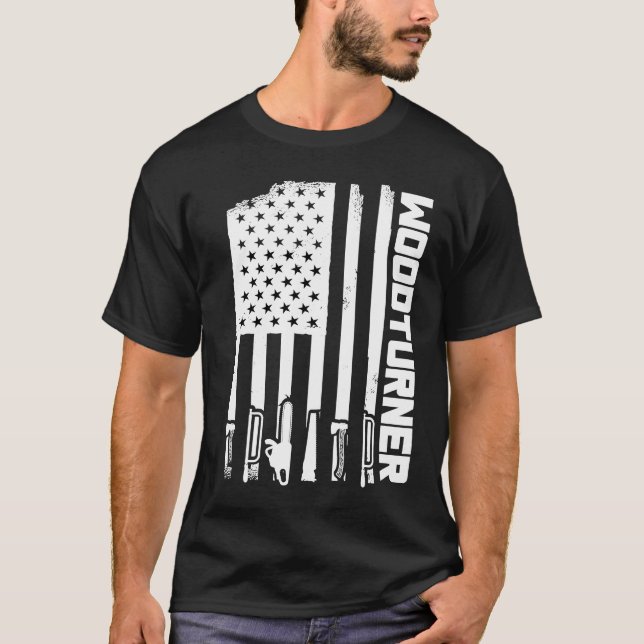 Woodturner Carpenter Patriotic Woodworking Flagga T Shirt (Framsida)