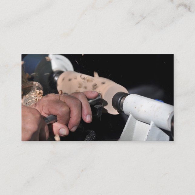 Woodturner på en drejbänk visitkort (Framsida)