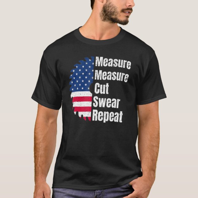 Woodworking Carpenter American Flagga Sawblade T Shirt (Framsida)