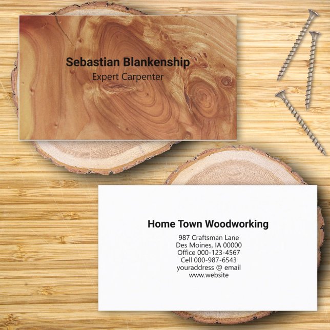 Woodworking Crateur Avslutar Wood Struktur Visitkort (business card front and back)