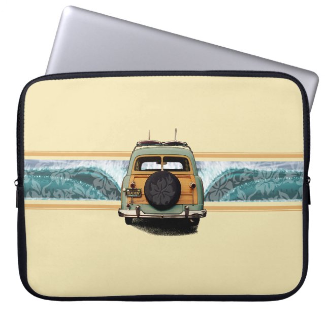 Woody Wave Surfer Neoprene Wetdräe Laptop Fodral (Framsidan)