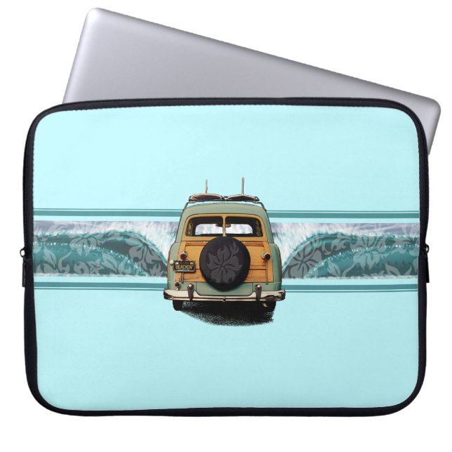 Woody Wave Surfer Neoprene Wetdräe Laptop Sleeve (Framsidan)