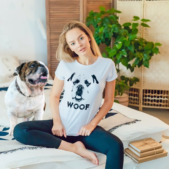 Woof Bulldog Porträtt Distress T Shirt (Skapare uppladdad)