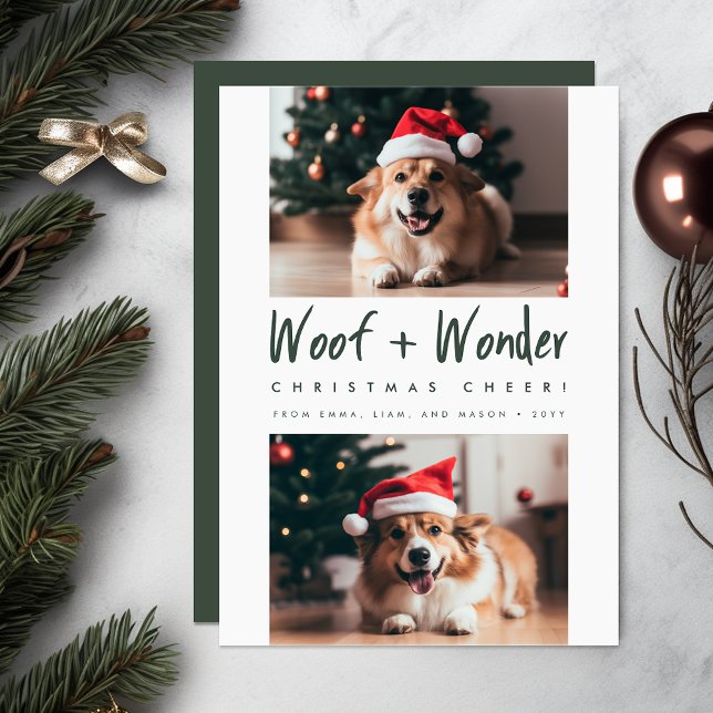 Woof +  Cheer Funny Pet Hund Photo jul Julkort (Skapare uppladdad)