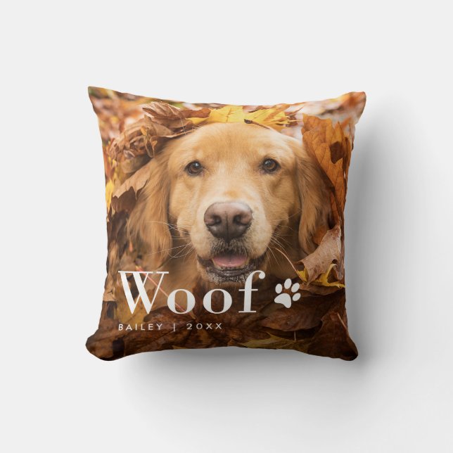 Woof | Foto och utskrift av Hund Kudde (Framsida)